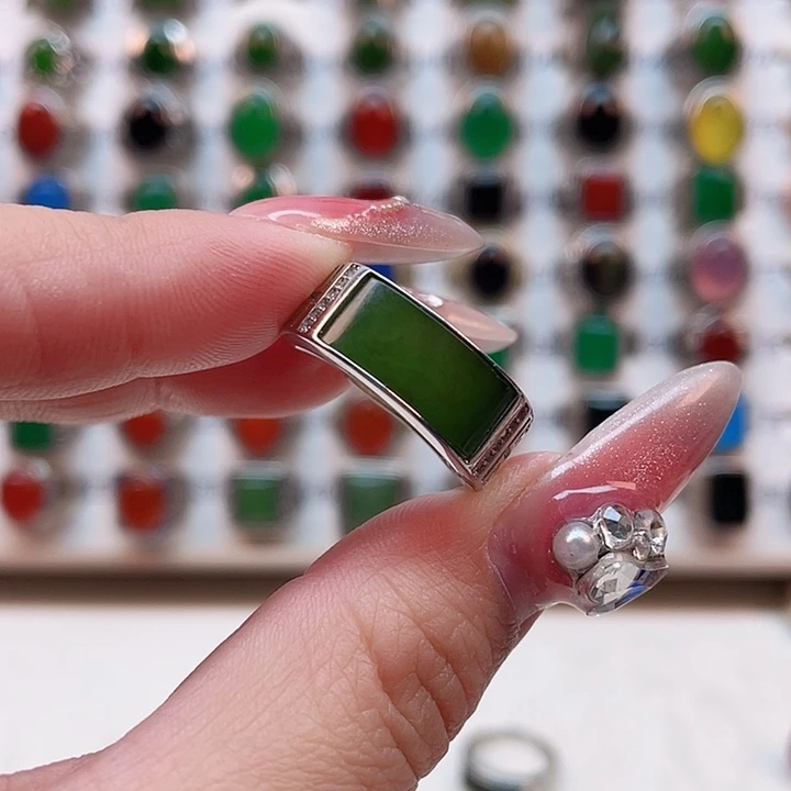 和田玉戒指银S925镶嵌