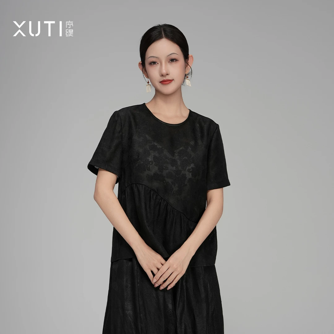 序缇『黛影』夏季新款复古国风新中式女装桑蚕丝上衣J37-15297