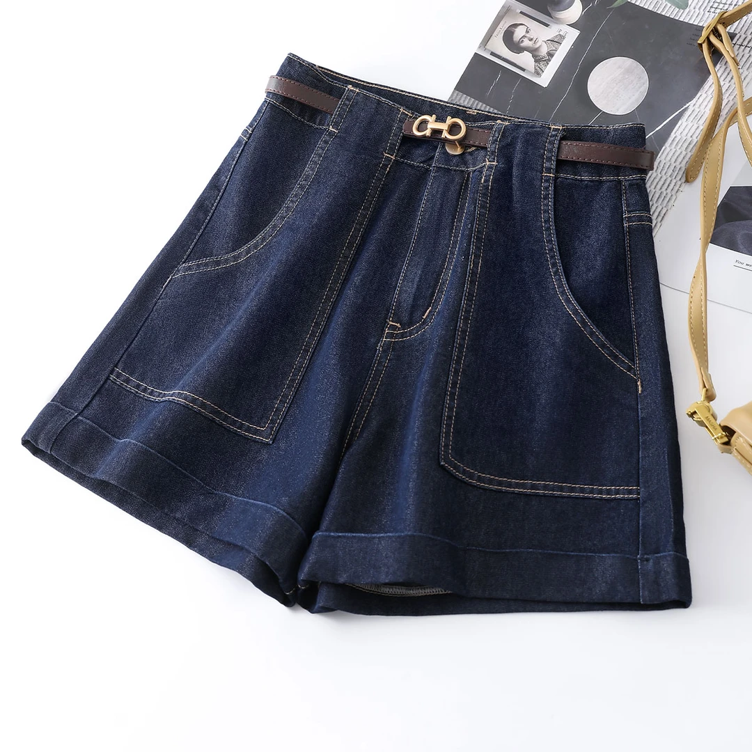 IHIMI/海谧压线腰带牛仔短裤2025夏季宽松显瘦小A字短裤牛仔裤女