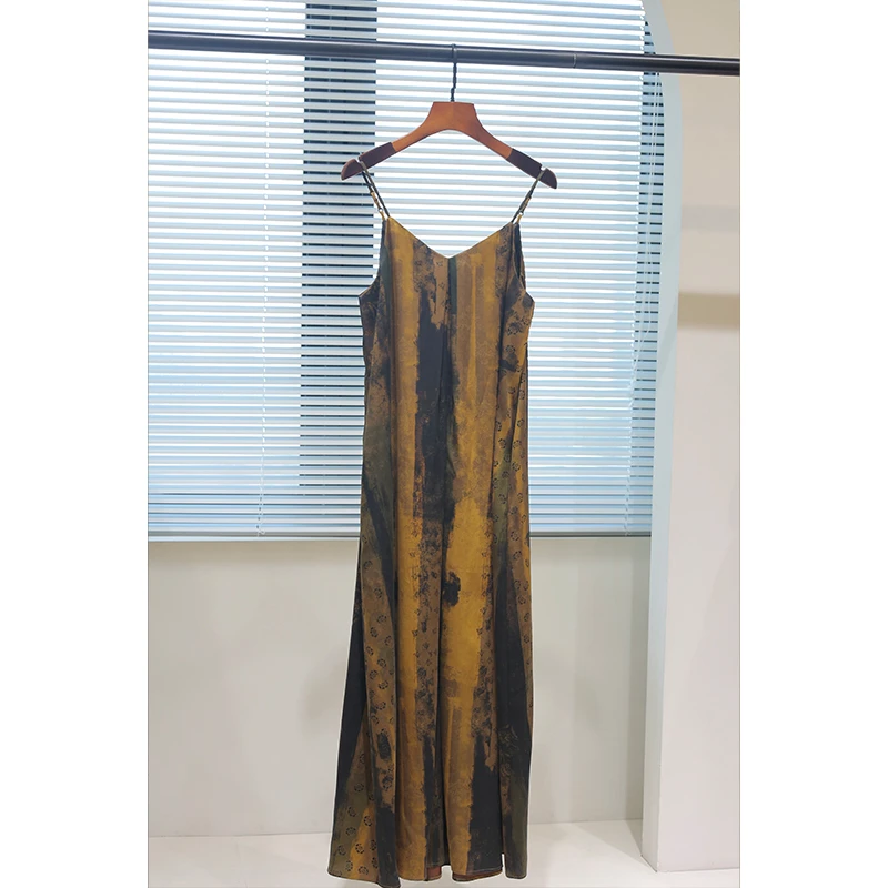 【风野】良辰媄锦桑蚕丝红云纱休闲吊带连衣裙裙长约121CM