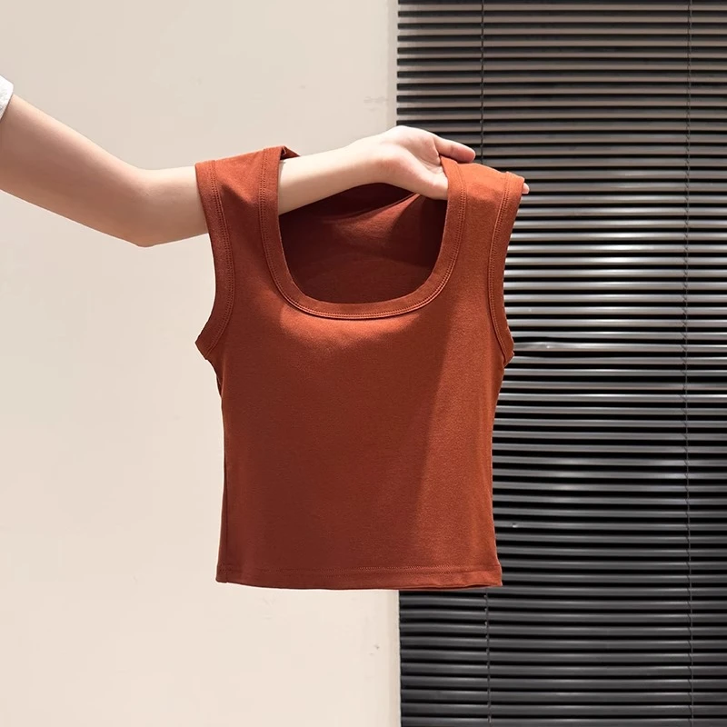 韩版复古U领红色工字吊带背心女夏季新款外穿修身显瘦短款小上衣