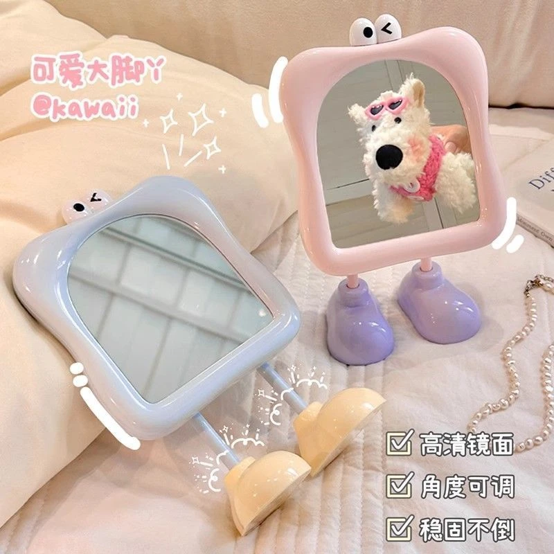 多巴胺化妆镜可爱桌面便携镜子学生宿舍台式家用办公室ins梳妆镜