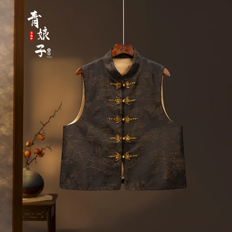 青娘子（‌湄英‌）新中式提花国风宽松百搭时尚无袖气质马甲--60213