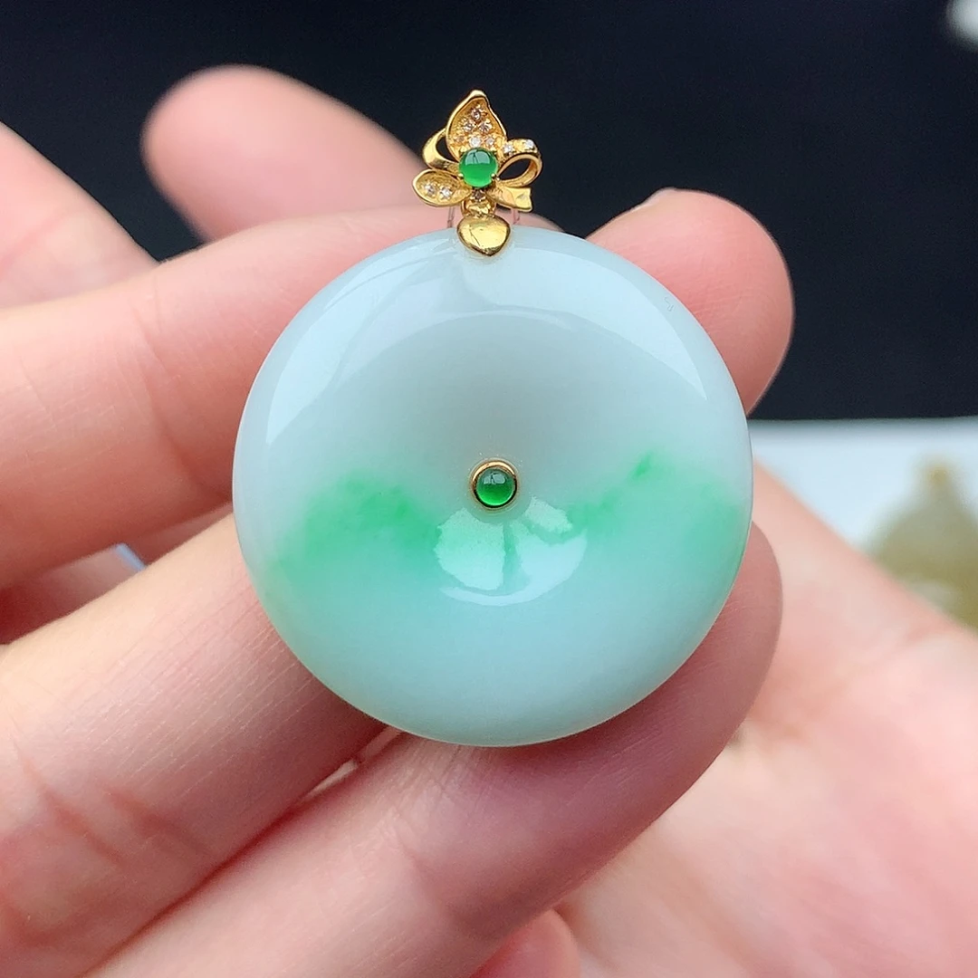 翡翠18K金镶嵌吊坠(不含链)