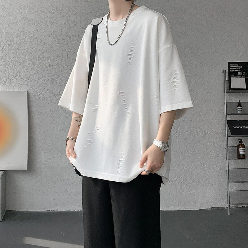 开口笑撞色短袖T恤男夏季新款cleanfit高级美式五分袖高级感男装