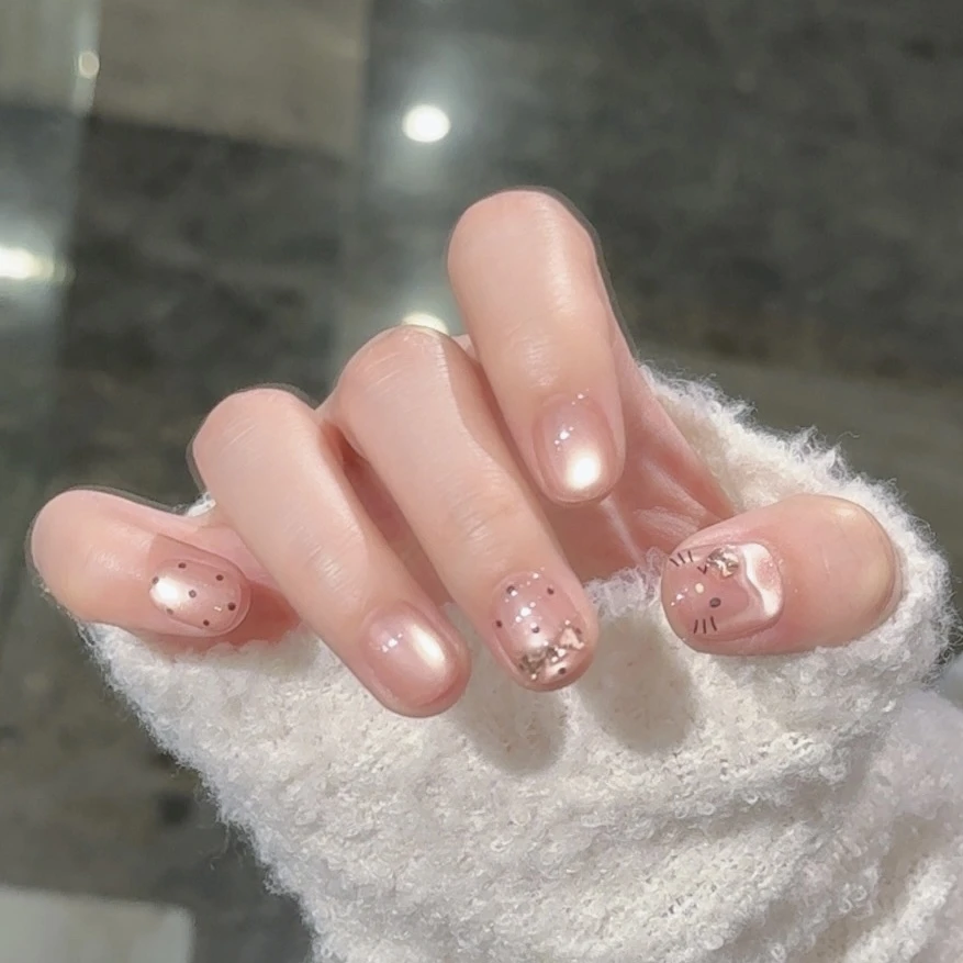 【芭蕾kt】野世穿戴甲 波点拼钻蝴蝶结清透猫眼 减龄少女美甲