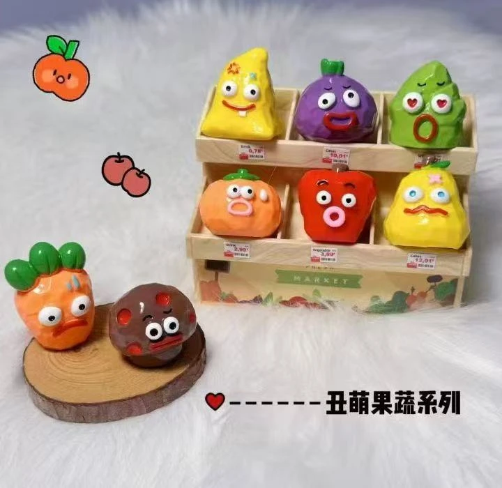 丑萌水果原创木雕风摆件萌粒