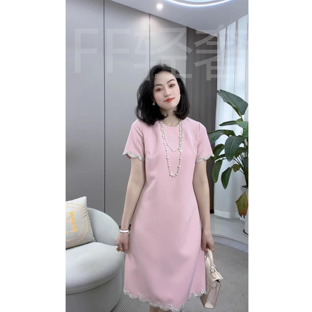 【叮叮南油店】女装时尚百搭织花宽松透气绣花钉珠连衣裙LW24243#