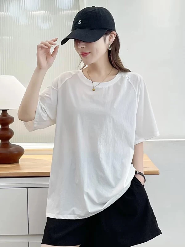 《胖妹妹大码中长款宽松t恤女》2025夏新款短袖