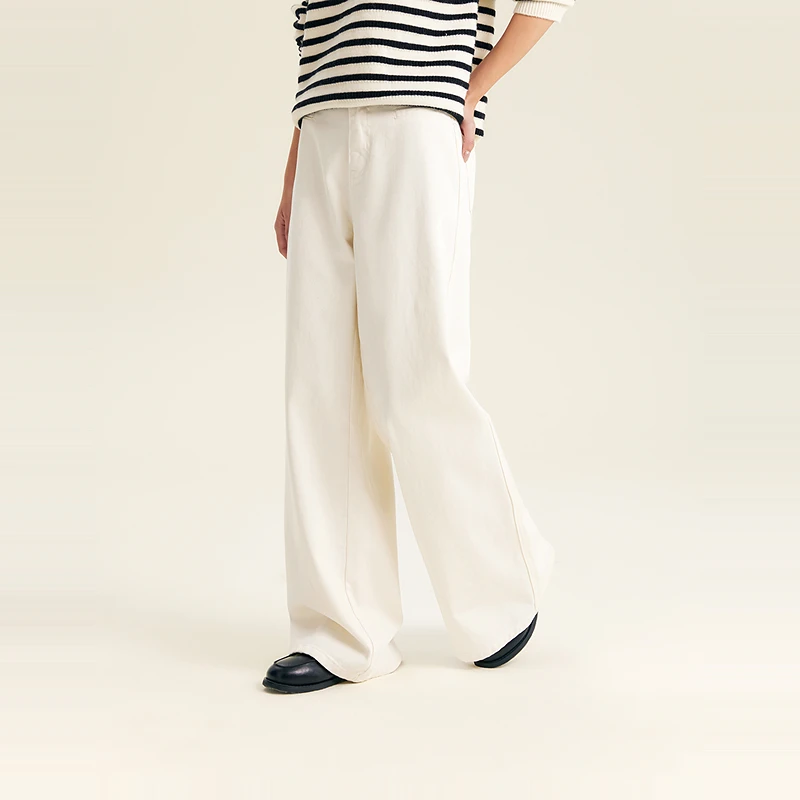 笛莎童装女童青少年春秋新款宽松阔腿裤白色百搭垂感时尚复古长裤