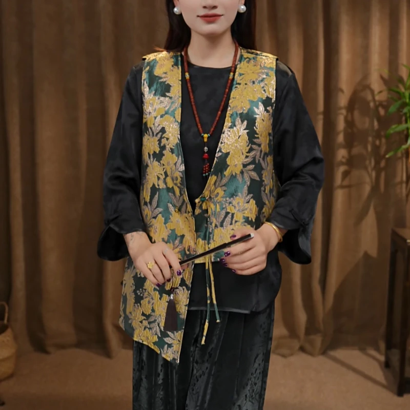 【吉祥】新中式提花设计款马甲女士无袖宽松中国风重工刺绣复古外套