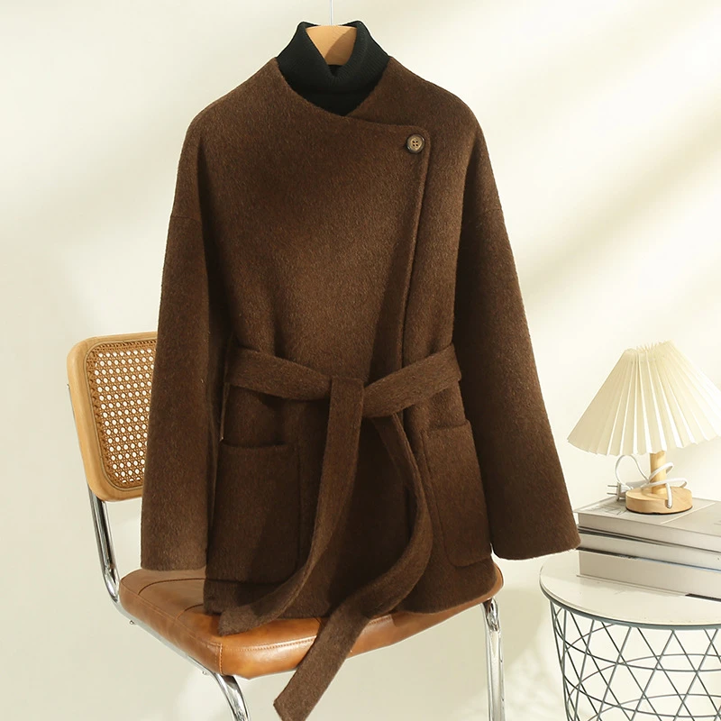 糖炒栗子色女款羊绒大衣2025秋冬新款抖音直播爆款小洋气高贵上衣