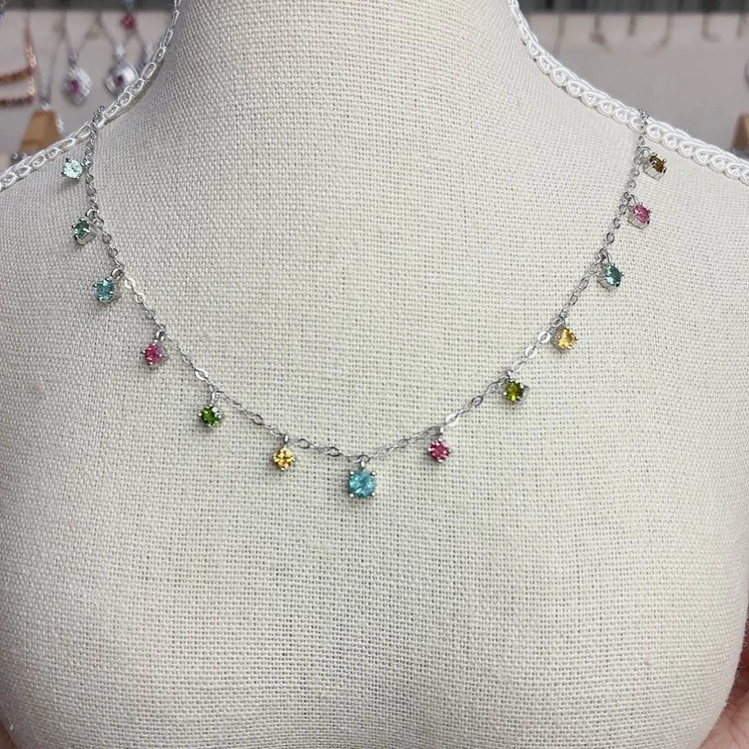 银S925镶嵌项链碧玺亮**?天然