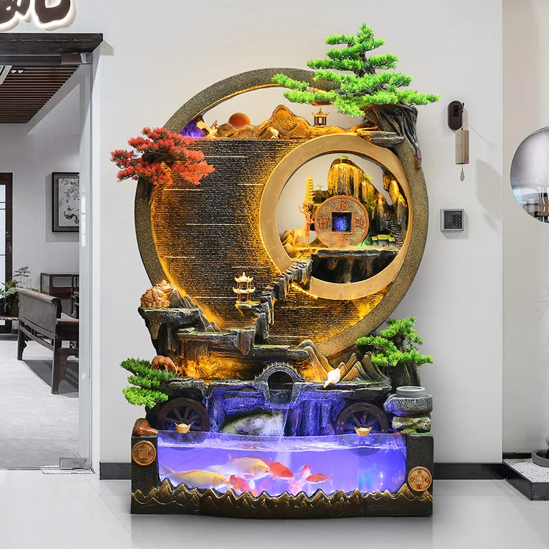 水幕墙客厅流水屏风隔断假山喷泉山水景观庭院户外招财风水轮摆件