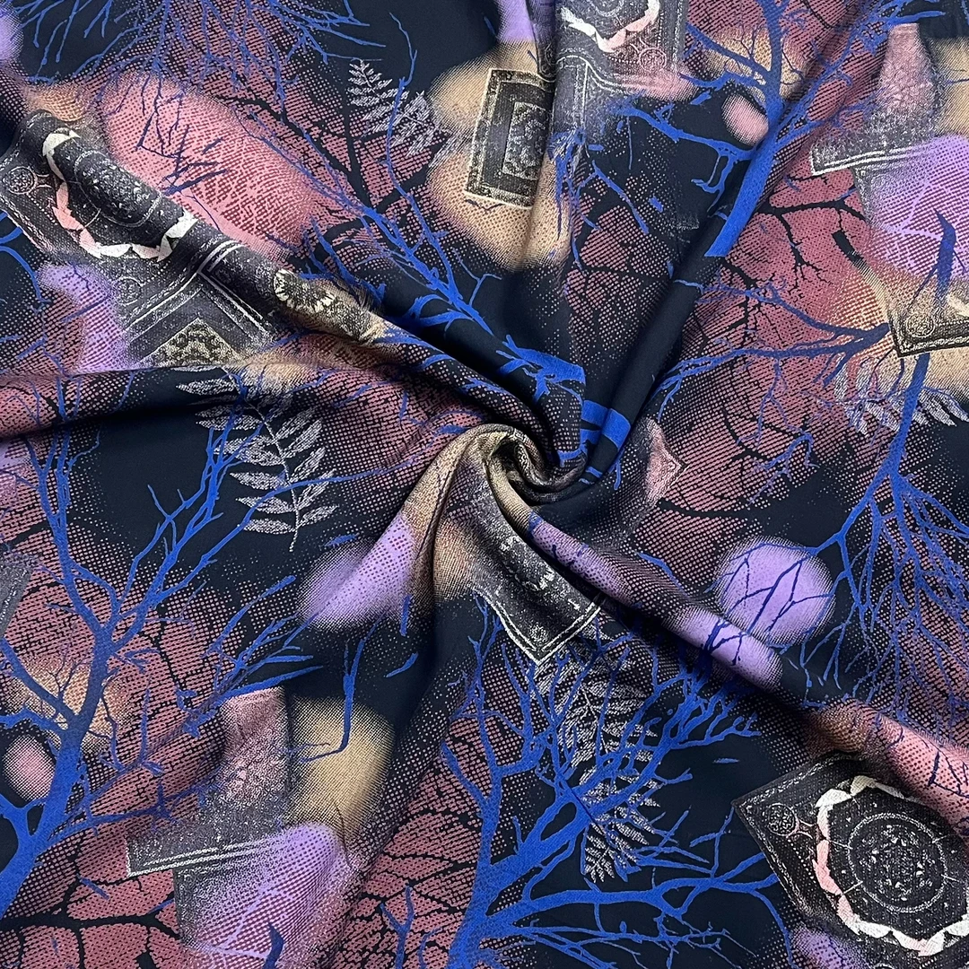 【云锦1店】25212-17号 雕印棉绸宝蓝树枝 服装布料面料