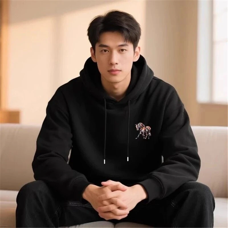 仓石一树潮牌马到成功印花连帽卫衣男春秋季新款加绒百搭长袖上衣