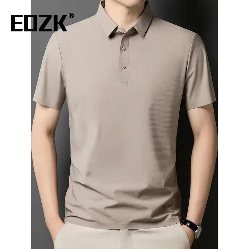 Eozk夏季休闲男翻领纯色冰丝短袖t恤商务中年薄款宽松半袖polo衫
