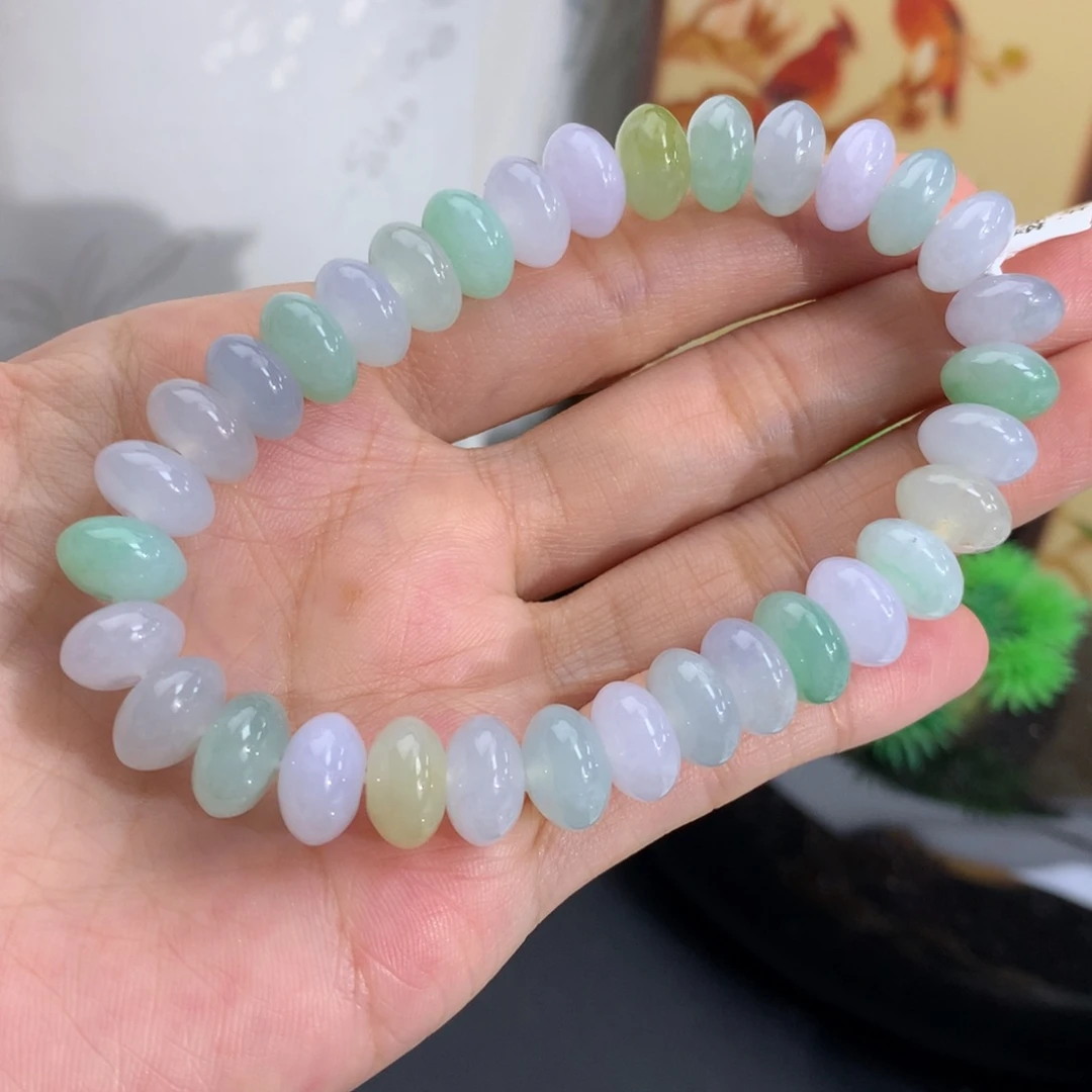 翡翠未镶嵌手串卡10胶润多宝鼓珠手串