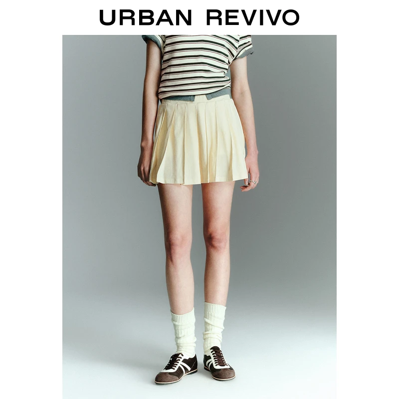 UR2025春季新款女装学院风休闲简约百褶A字半裙UYY550018