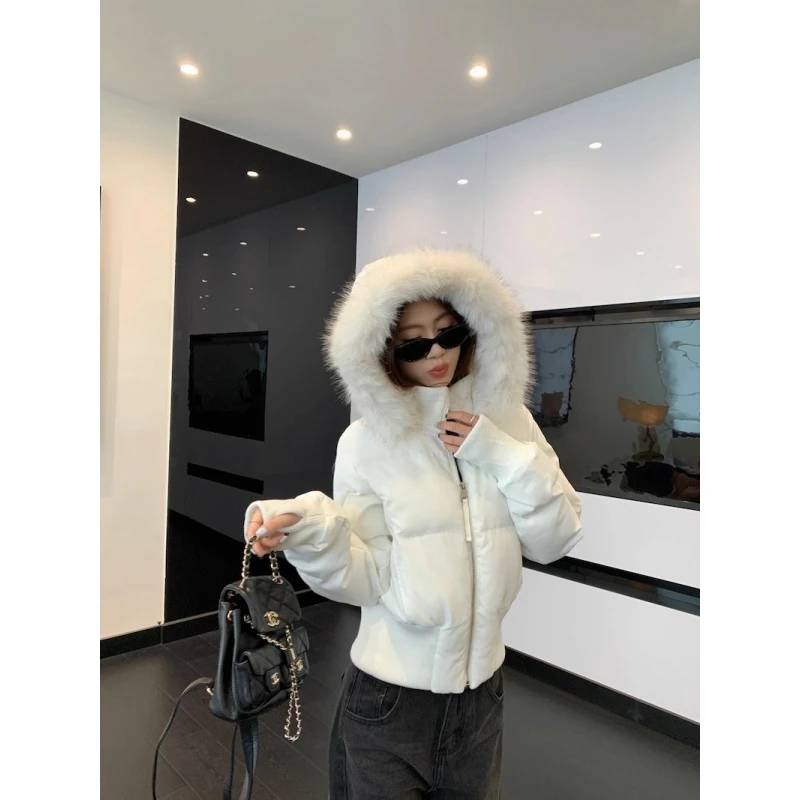 甜美小众高级感收腰棉衣2025冬季新款韩版辣妹毛领连帽加厚棉服女