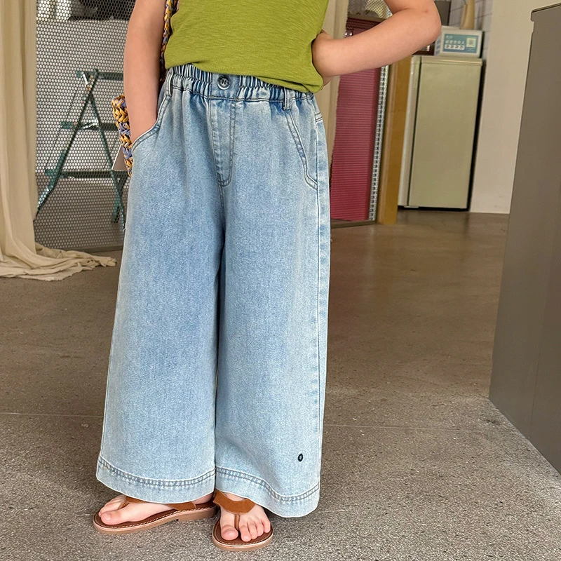 【夏季薄款】儿童莱赛尔天丝复古牛仔裤女童韩版休闲直筒裤子25C079