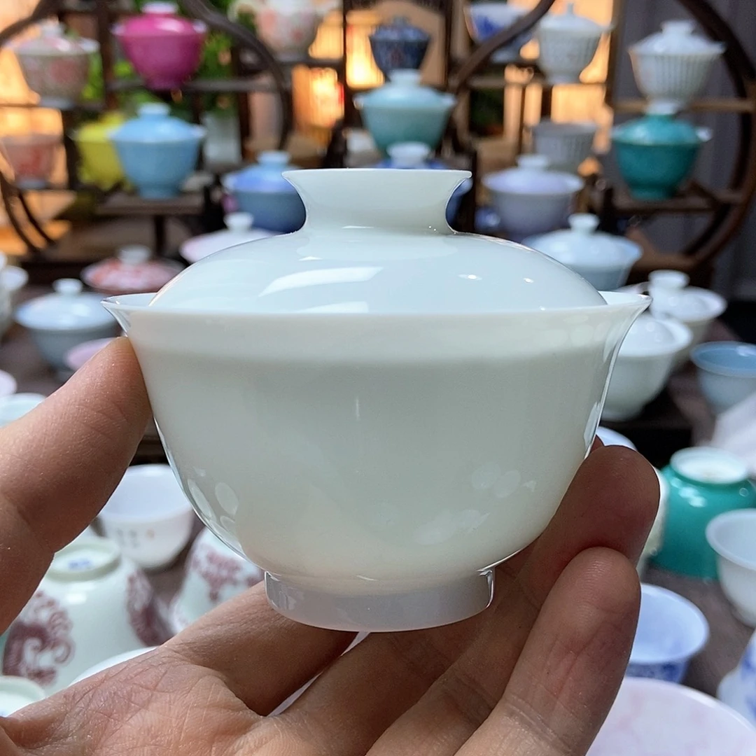 清*微瑕脱胎瓷高温手工超薄胎瓷盖碗