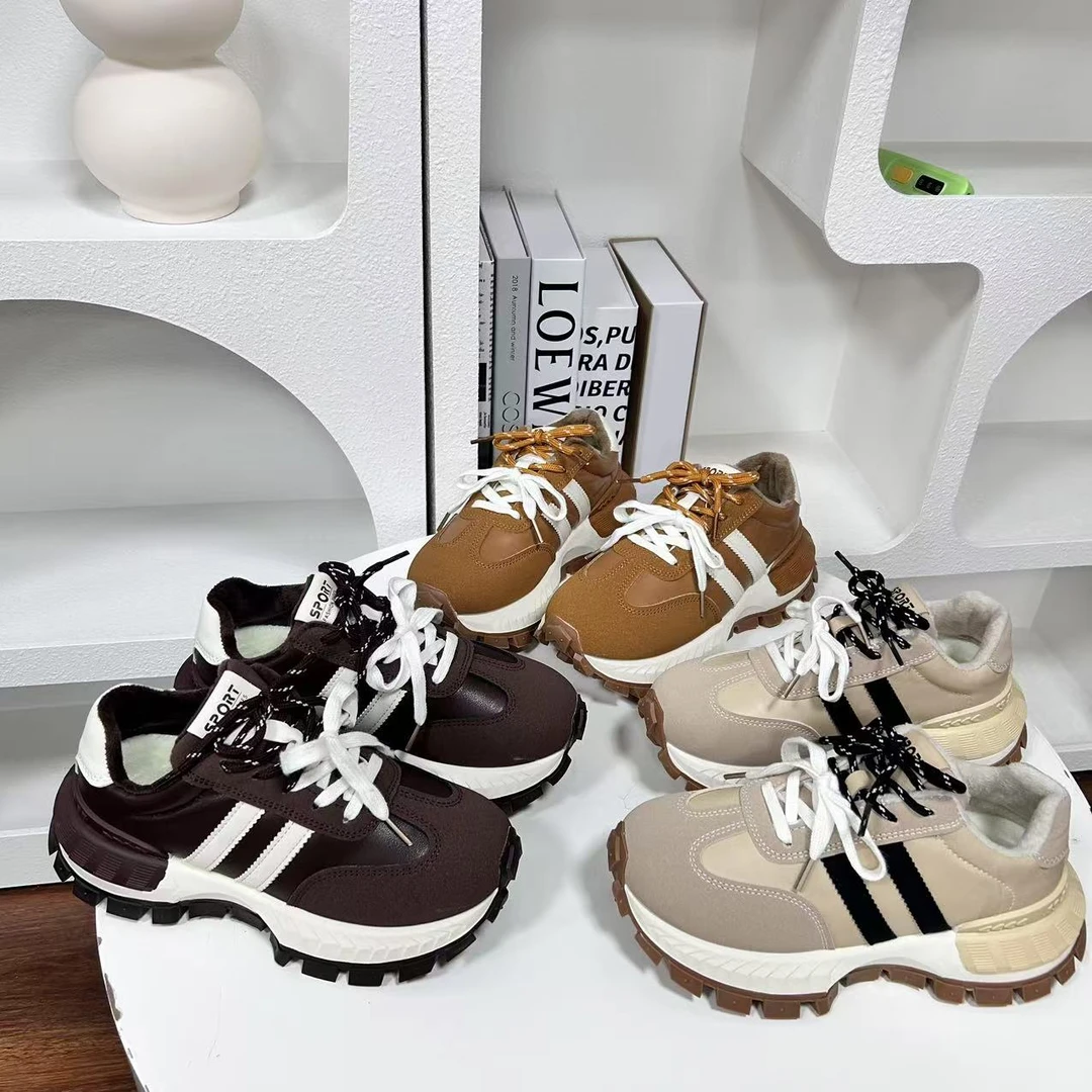 F666 加绒复古阿甘鞋女2025新款厚底休闲鞋防滑老爹鞋时尚运动鞋