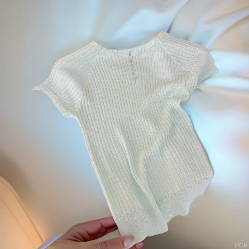 2025夏季法式设计感后背镂空高级感针织衫冰丝t恤宽松休闲ins上衣
