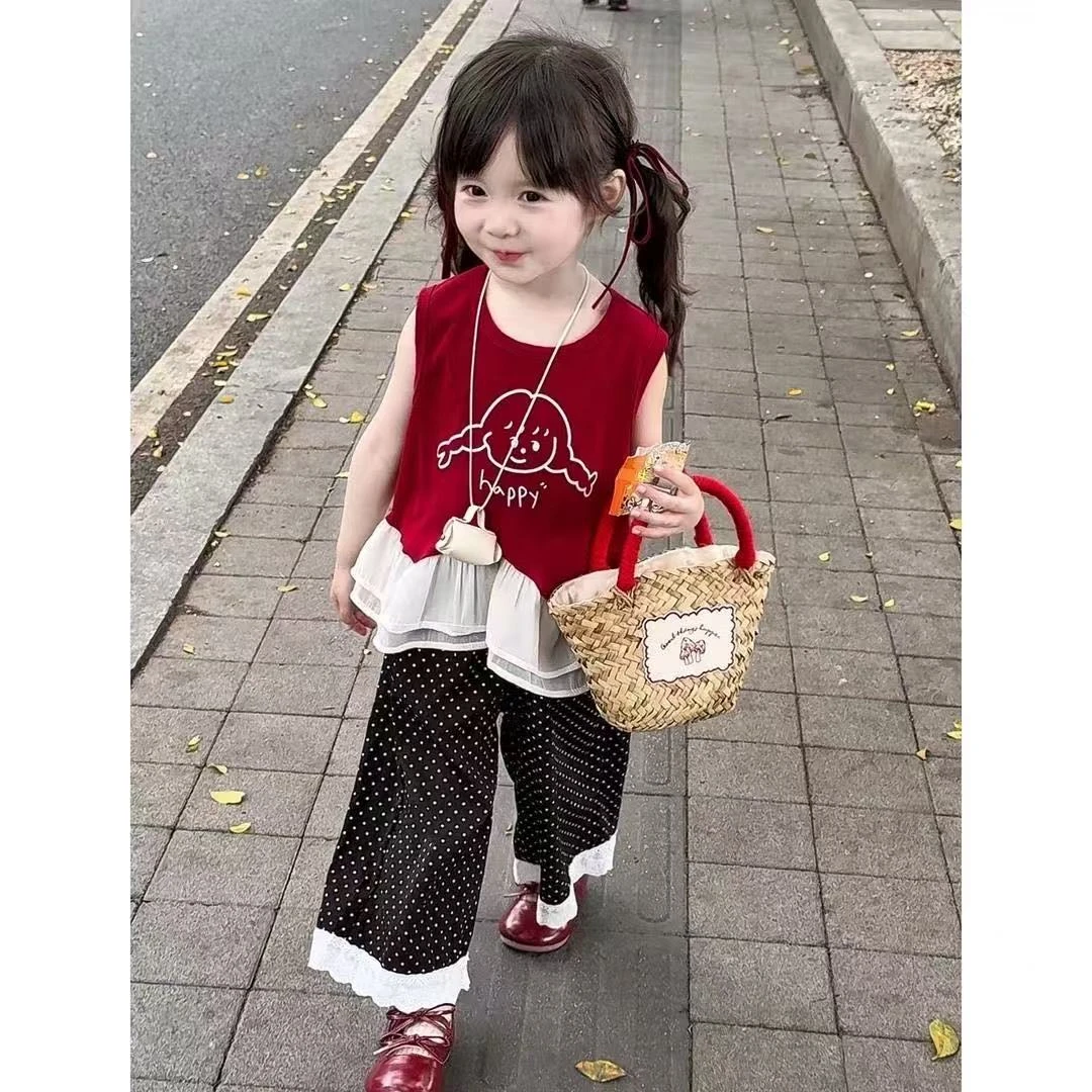 女童夏季无袖背心九分裤两件套可爱潮流韩版中小童女童休闲套装