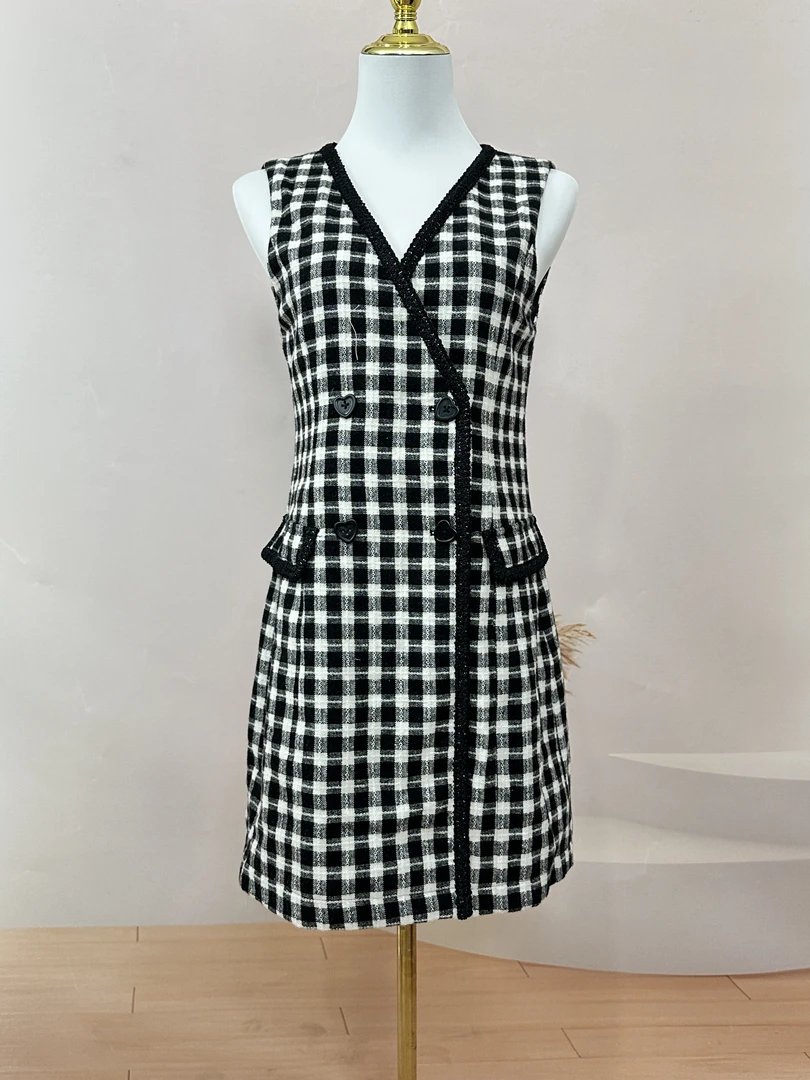 【下单无需备注自选尺码】秋水通勤法式气质小香风无袖连衣裙D002