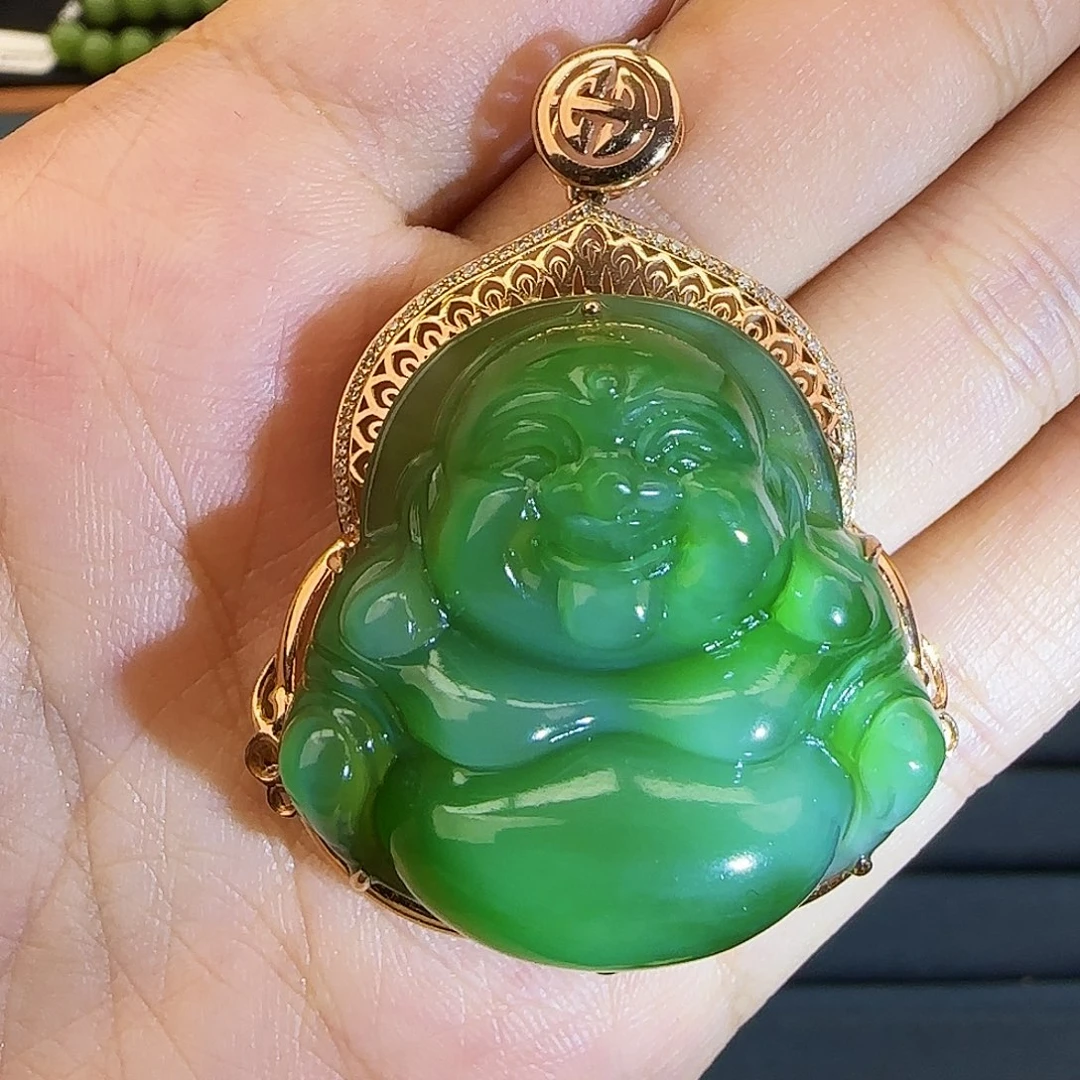 吊坠(不含链)18K金镶嵌和田玉（碧玉）