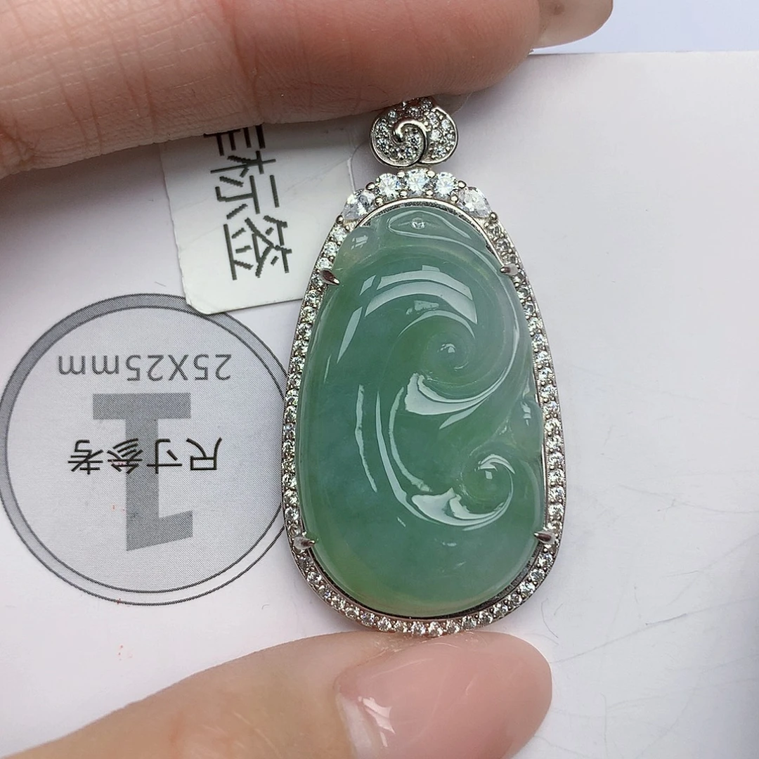 翡翠银S925镶嵌颈饰天然翡翠a货 百元以上9米证书费自理
