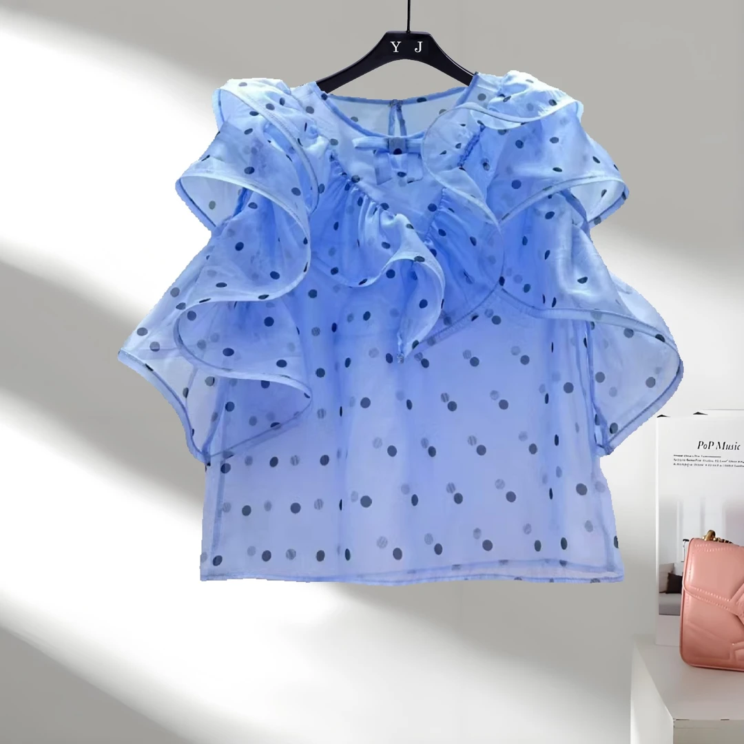 法式洋气轻奢潮牌精致网红荷叶边锁骨一字肩上衣女夏短袖小众女装