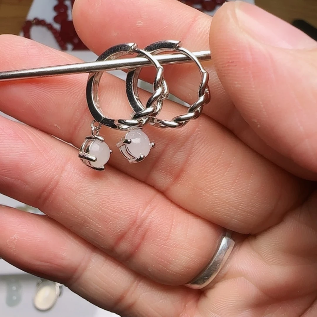 翡翠耳饰银S925镀金镶嵌