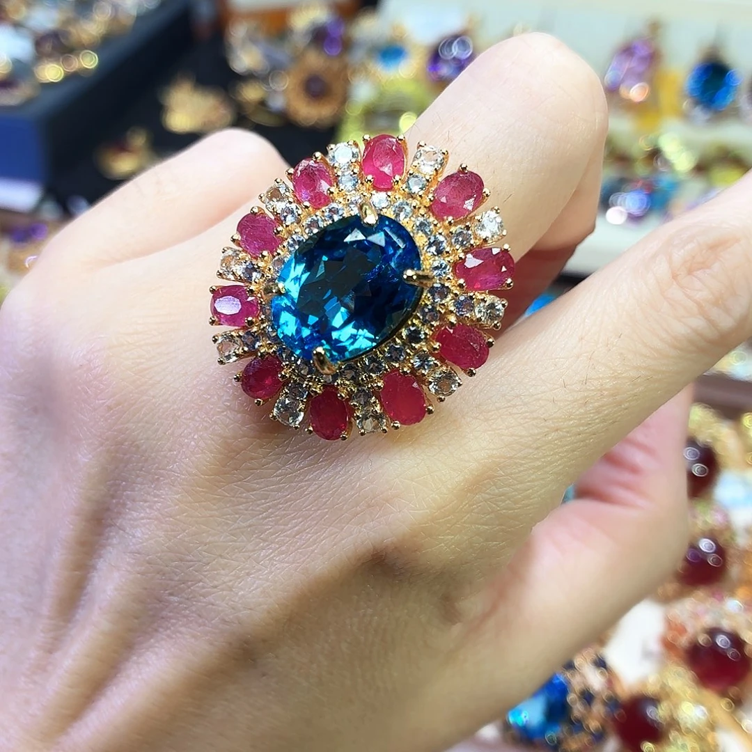 啡***韵戒指托帕石银S925镶嵌