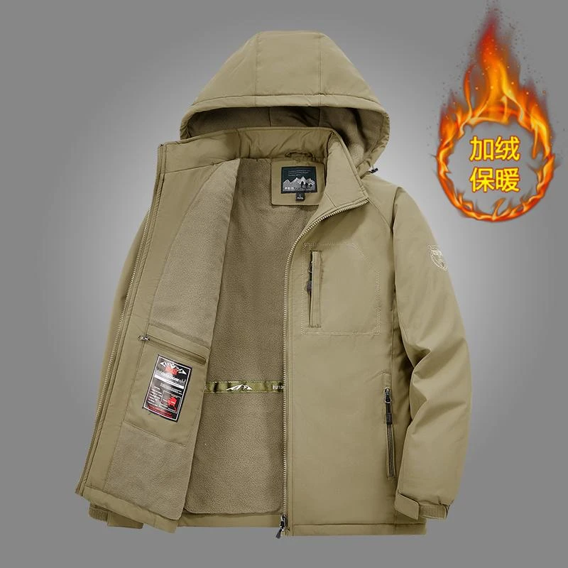 夹克男新款秋冬户外休闲加厚男士冲锋衣加绒外套工装防风保暖外套