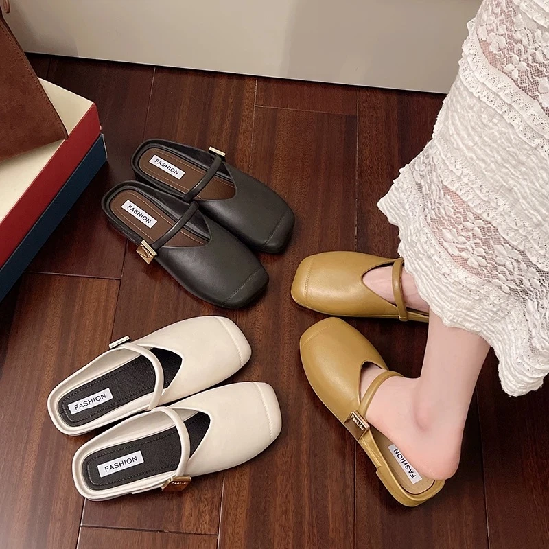 2025年新款法式懒人平底百搭时尚包头半拖鞋夏季外出外穿拖鞋