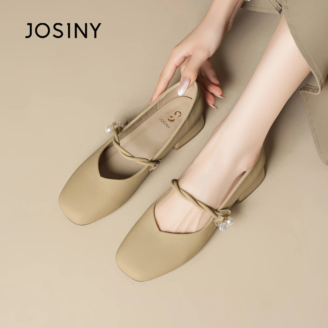 卓诗尼2025秋季软底玛丽珍鞋胶粘粗跟浅口休闲风方头单鞋低跟法式