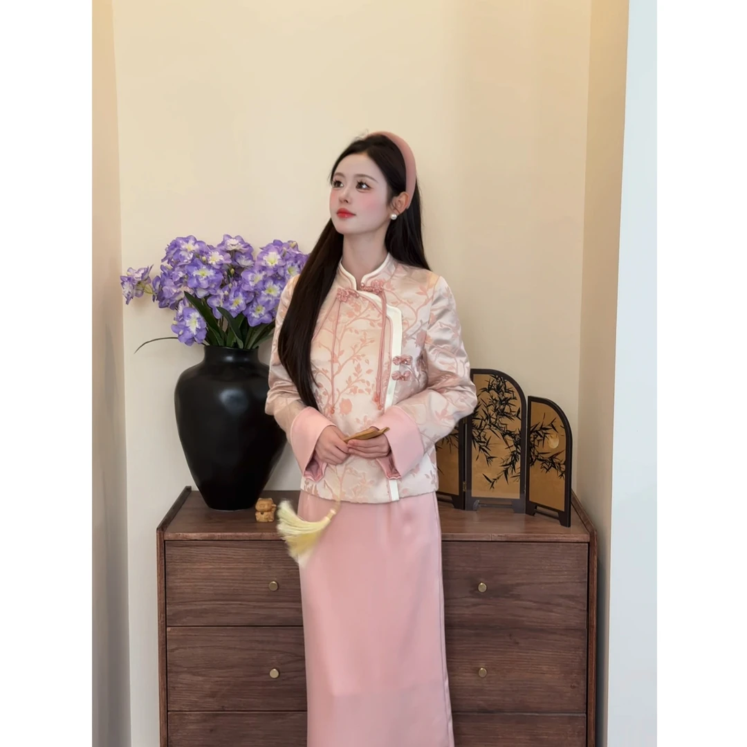 【倾心如玉】<77>新中式盘扣提花外套+半身裙XMZH9454+XMZH9455