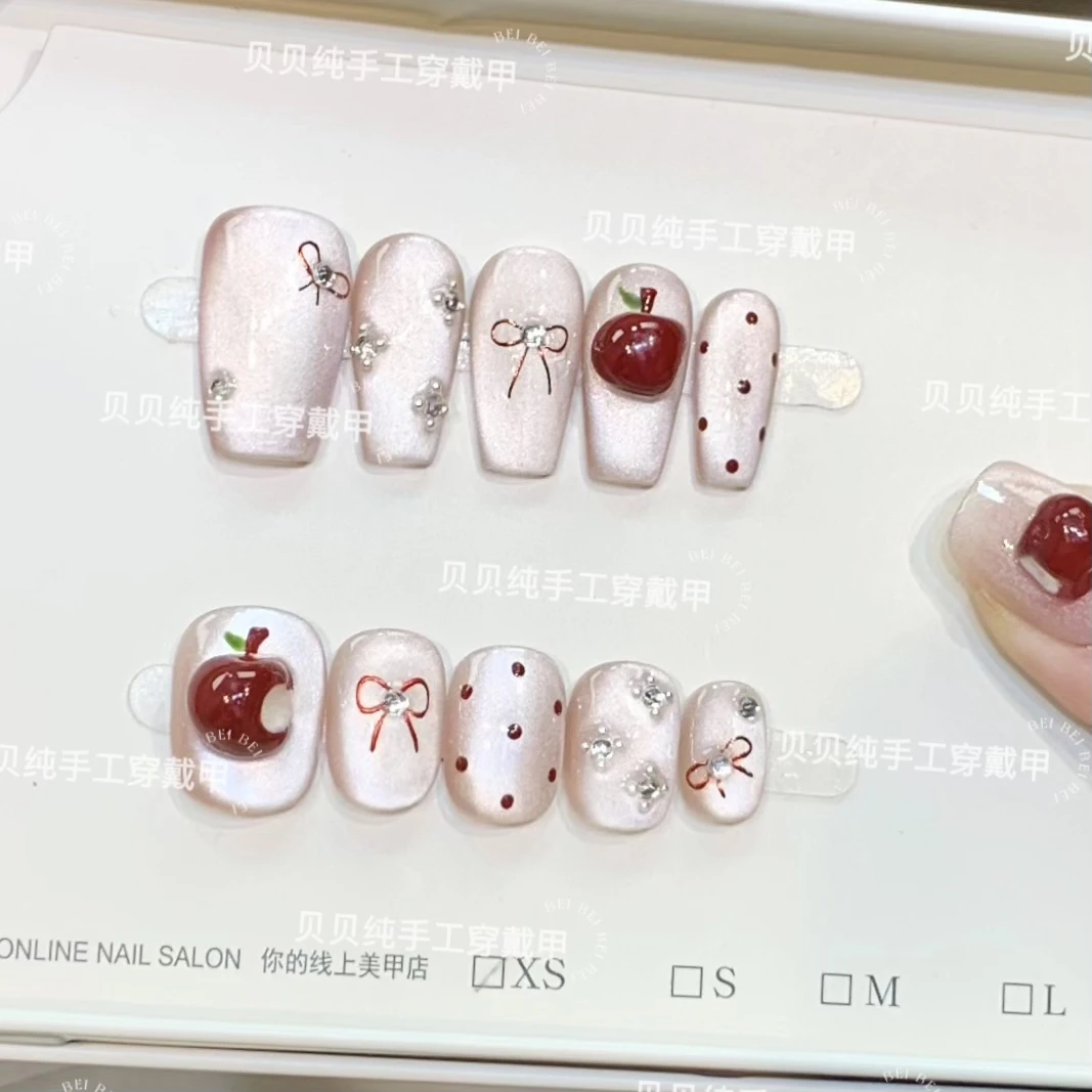 【小苹果】纯手工穿戴甲猫眼高级可重复佩戴显白气质款10片装