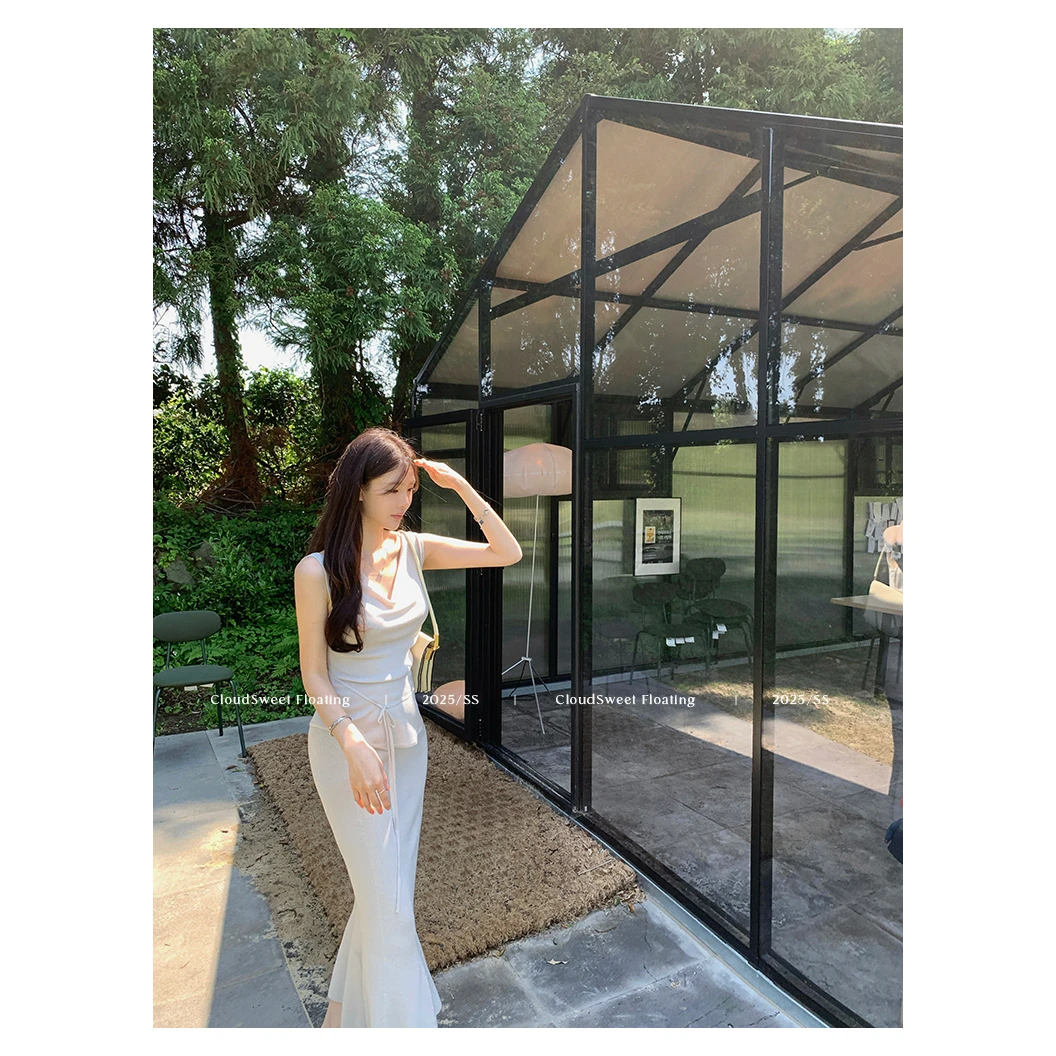 【CloudSweet 05/25 10:00】清冷缪斯/氛围感荡领无袖上衣+鱼尾裙