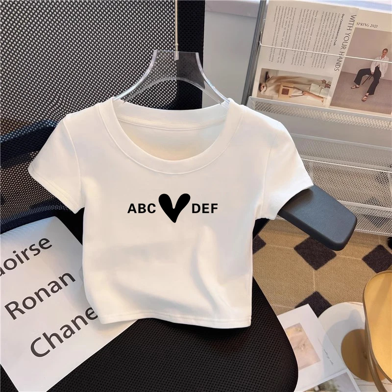 2025高腰小个子夏季新款棉质白色短袖t恤女修身显瘦短款减龄上衣