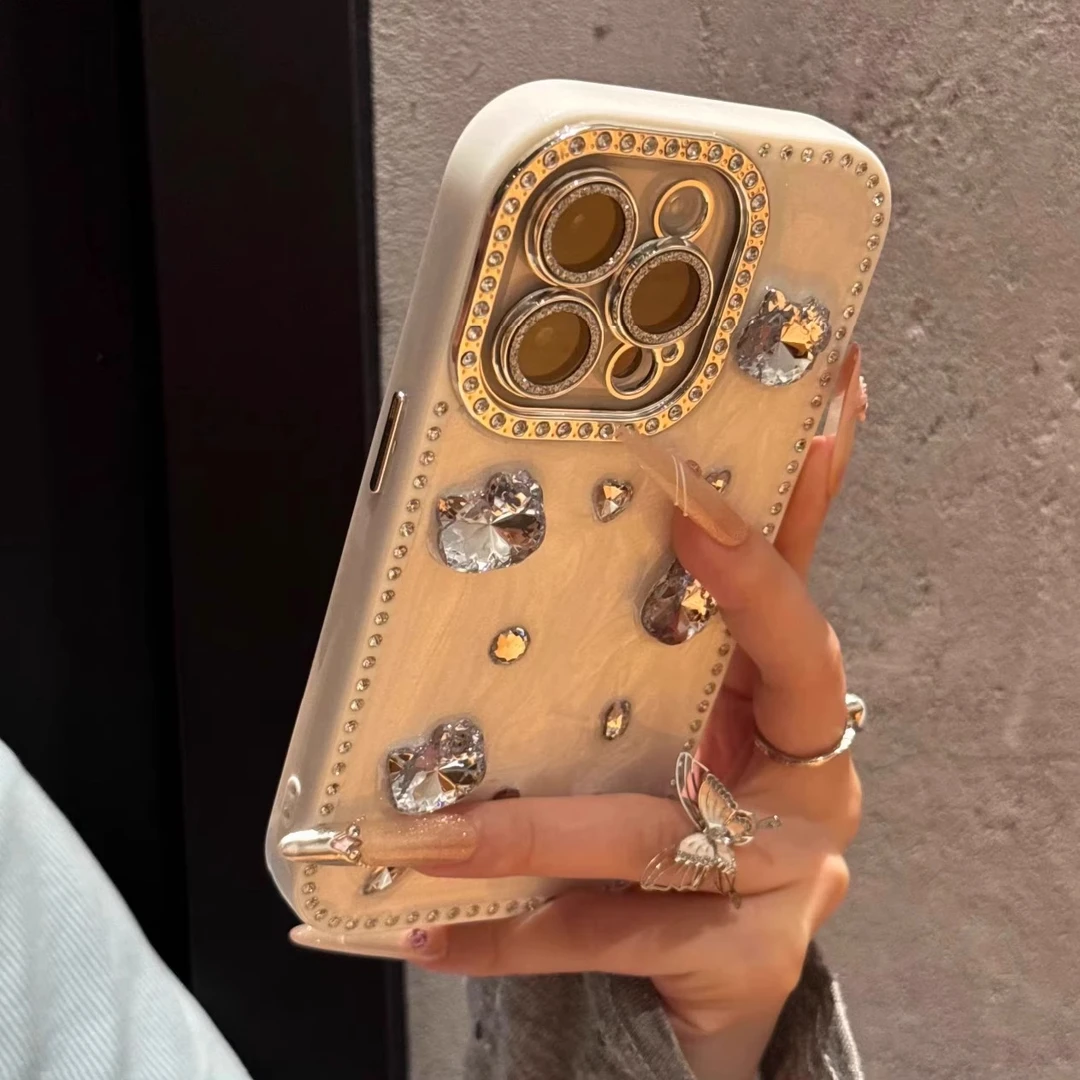 双面镶钻猫咪适用苹果16promax手机壳奢华iPhone15pro带闪粉14p女