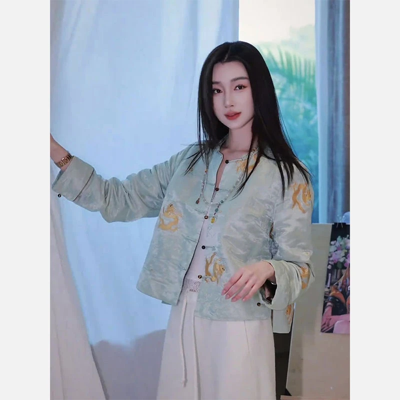 高级感洋气高端宋锦时尚圆领短外套2025春秋新中式轻国风提花上衣