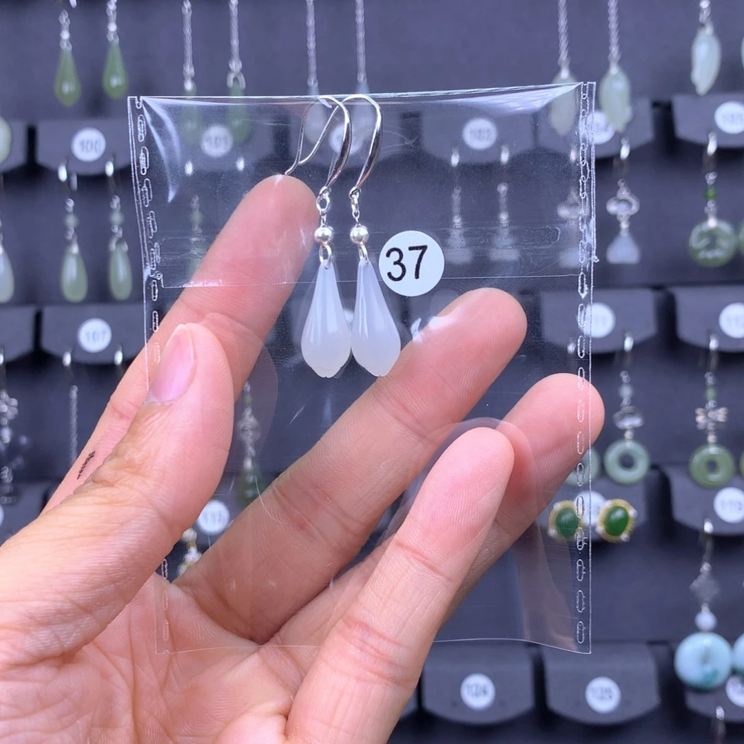 和田玉耳饰银S925镶嵌S**苏