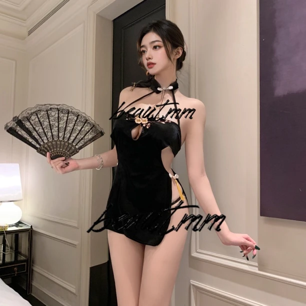 【beautmm】新中式梅花刺绣旗袍睡衣套装391