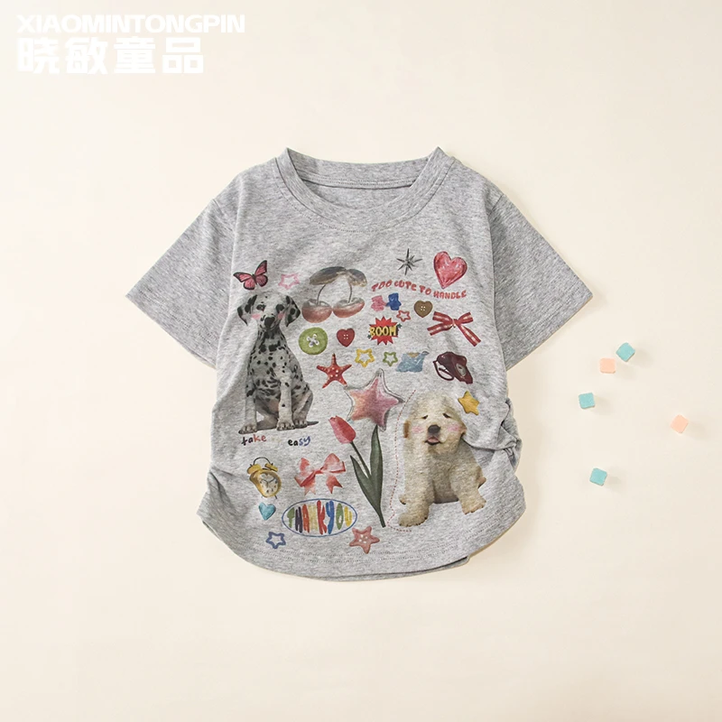 2025年款衣服儿童狗狗印花T恤3C4597女童夏季