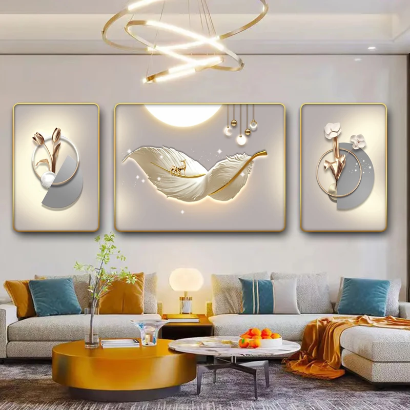 艺潮K116现代简约羽毛沙发背景墙挂画客厅高级感轻奢抽象挂画