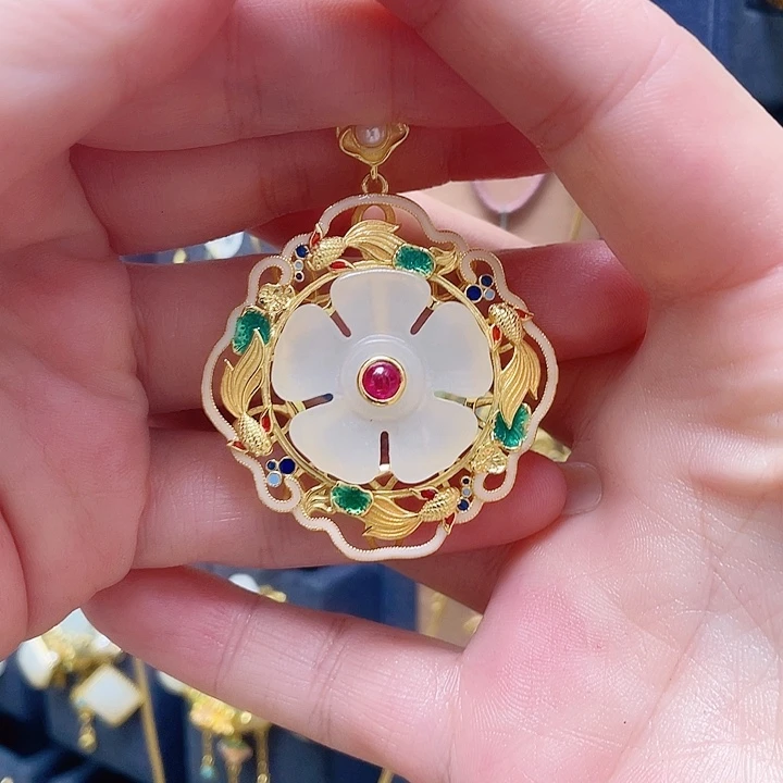 和田玉银S925镀金镶嵌颈饰