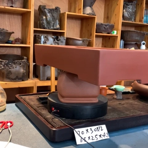 紫砂花盆红色长方